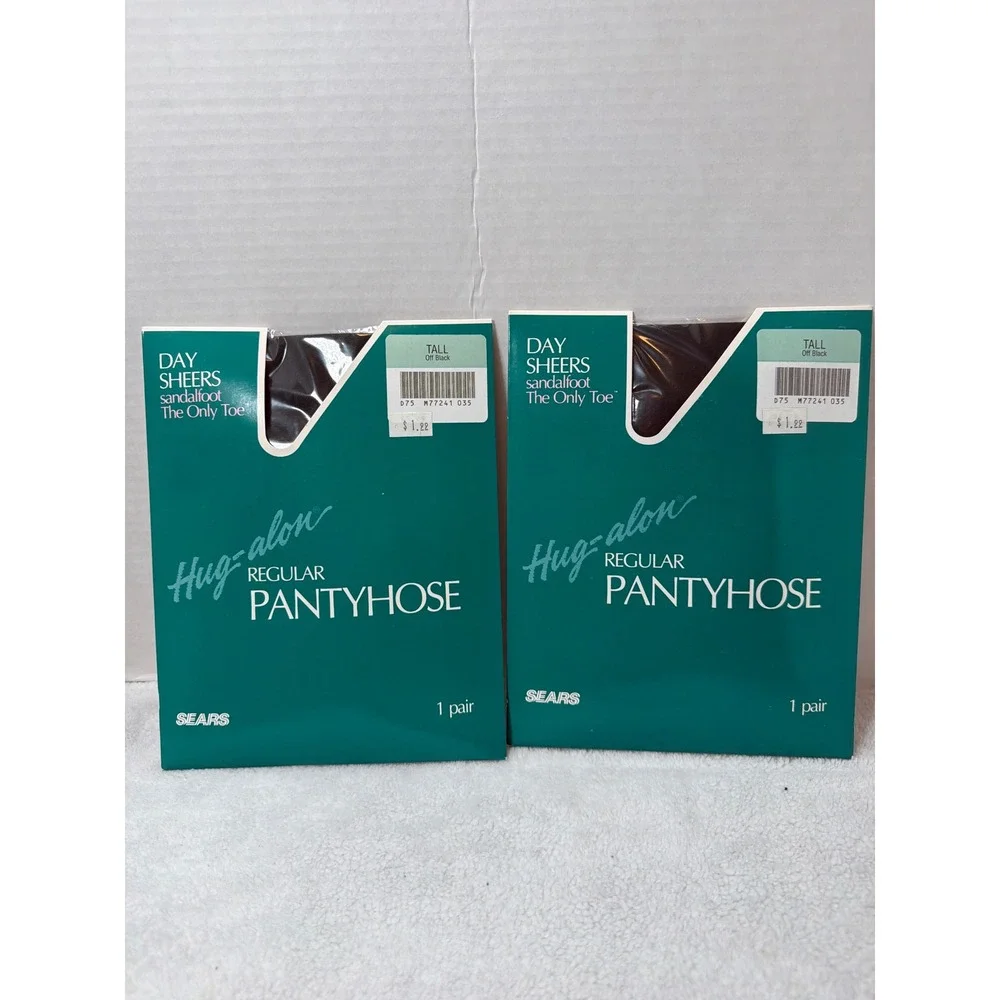 NOS VTG Sears Hug-alon Pantyhose‎ Women Tall Off Black Day Sheers 2 Pairs